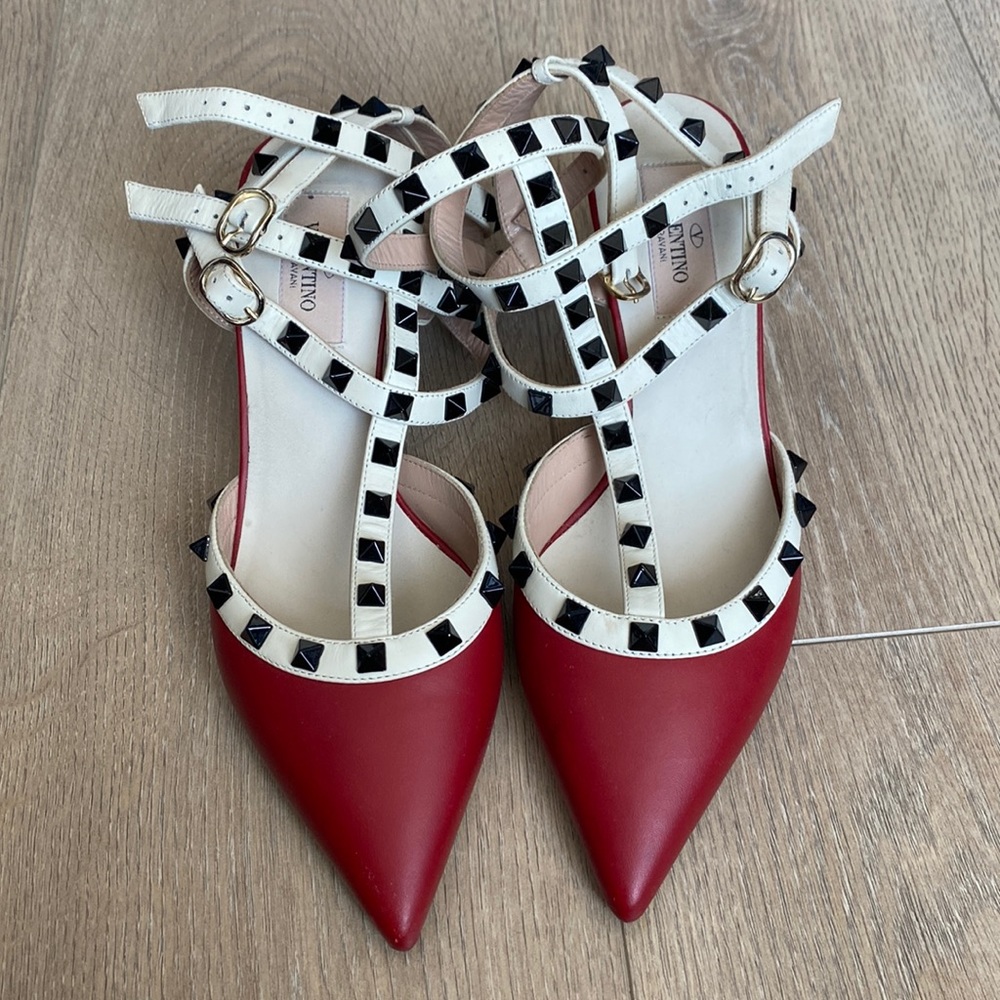 Valentino Red & White Studded Heels